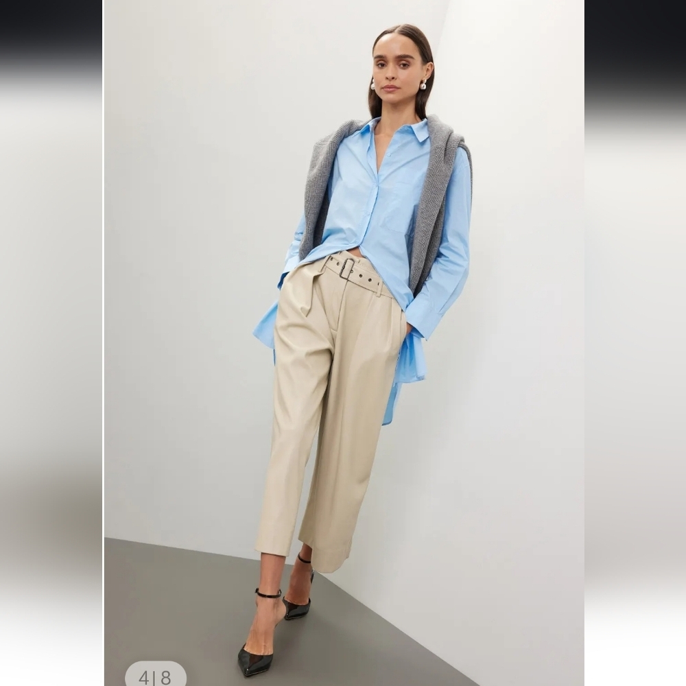 Eudon Choi Cropped Beige Wide Leg Pants, Vegan Leather, EUC